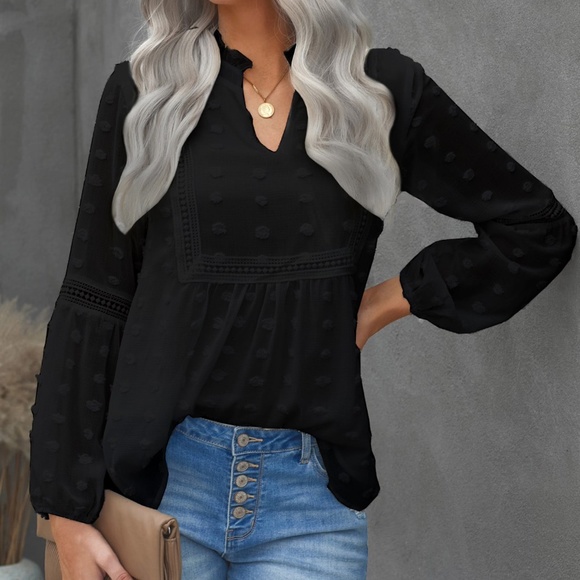 boho v neck swiss dot lace detail blouse Sage - Picture 9 of 10